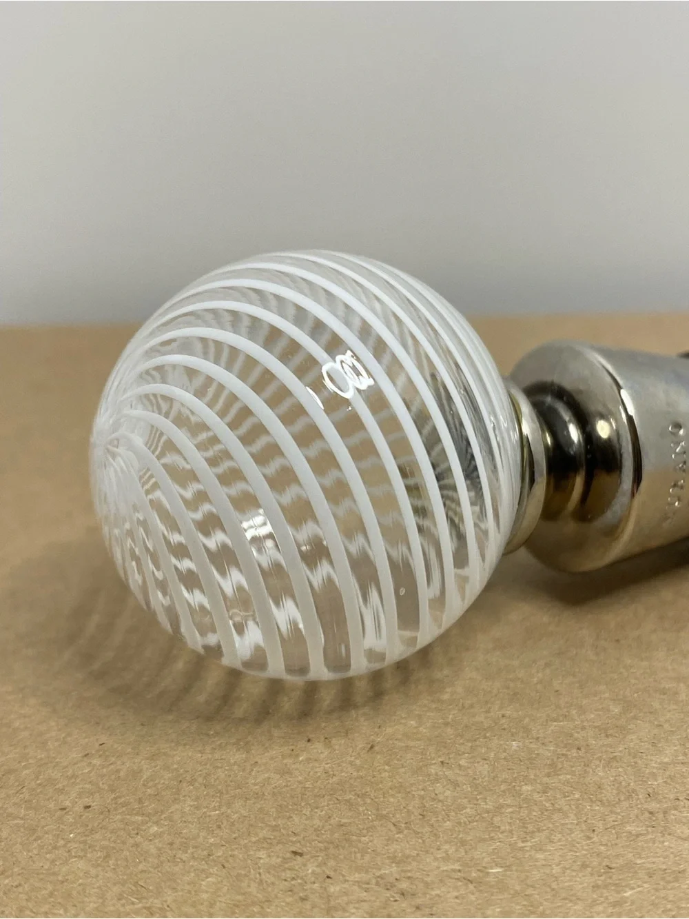 Murano Art Glass Bottle Stopper White Spiral Swirl Made In Italy Wine Decanter